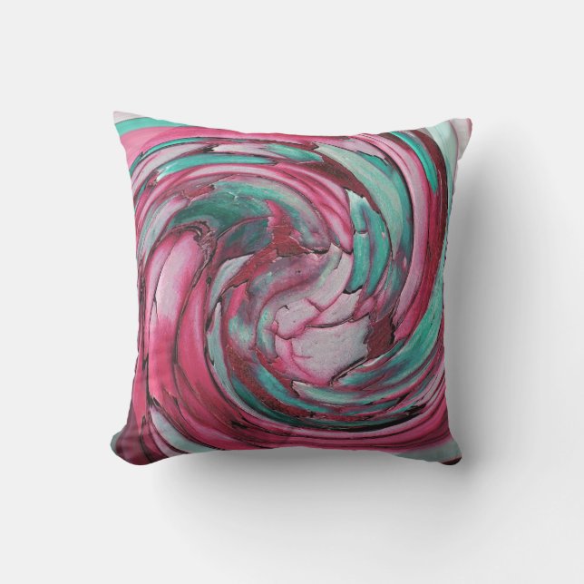Pink N Teal Abstract Art Outdoor Pillow (Front)