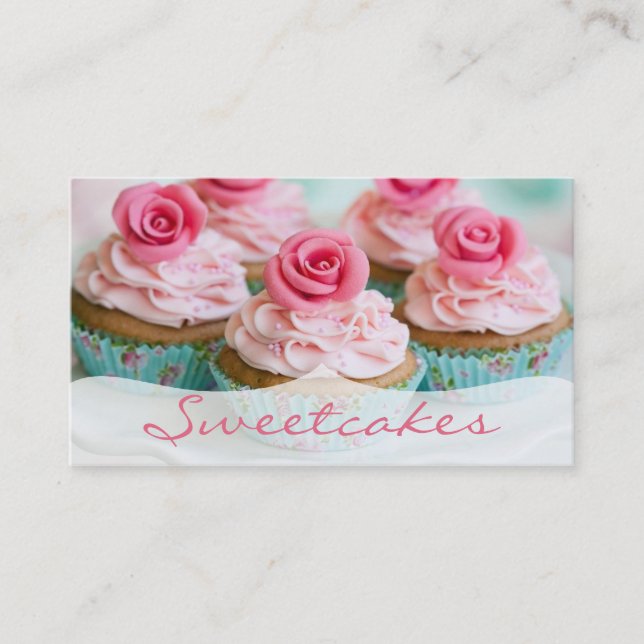 Pink n' Teal Rose Cupcake Bakery Business Card (Front)