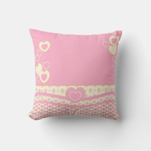 Pink n White Heart n Lace Pillow