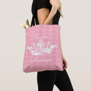 Pink-n-White Vintage Princess Crown Personalise It Tote Bag