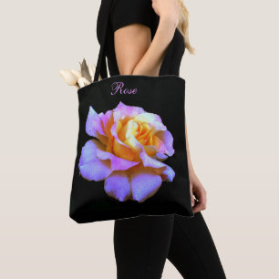 Pink N Yellow Rose on Black *Personalise* Tote Bag
