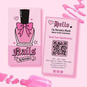 Pink Nail Polish Bottle Bow Nail Salon QR Code Business Card