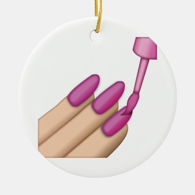 Pink Nail Polish - Emoji Ceramic Ornament (Front)