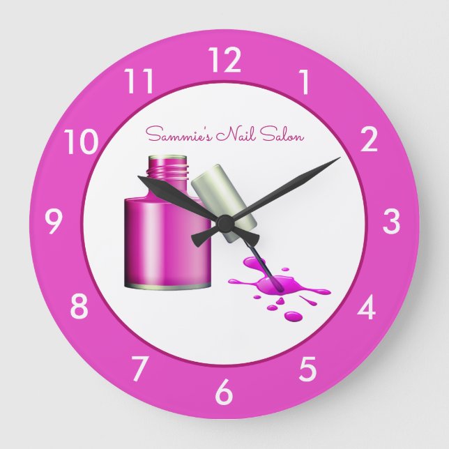 Pink Nail Salon Custom Large Clock (Front)