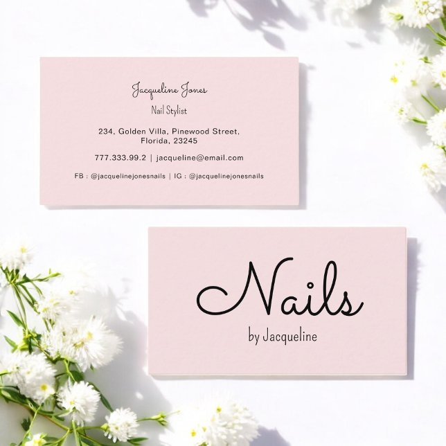 Pink Nail Stylist Simple Minimal Business Card (Creator Uploaded)