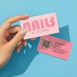Pink Nails Glitter Drips Typography Nail Tech Business Card<br><div class="desc">This pretty and modern business card is perfect for the trendy and stylish nail technician. It features faux printed sparkly glitter dripping "nails" typography on a simple background. The colour scheme includes blush and bubblegum pink. On the back displays your business information, a scannable QR code for your customers to...</div>