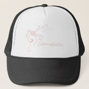 Pink Namaste with scrolls and swirls Trucker Hat