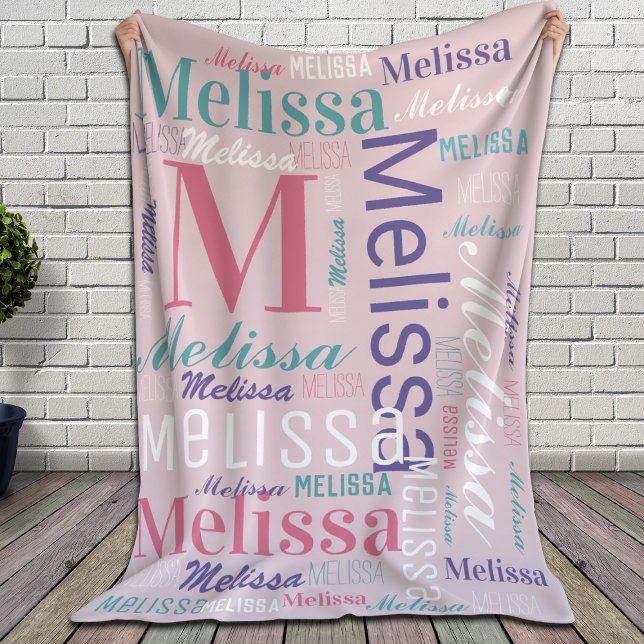 Pink Name and Monogram Cloud Word Art Sherpa Blanket (Creator Uploaded)