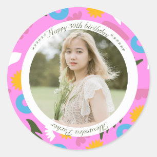 pink name birthday modern floral romantic  Sticker