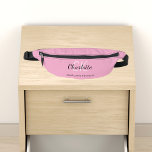 Pink name monogram bum bags<br><div class="desc">A light pink background,  black and golden text.  
Personalise and add your first name,  monogram initials and full name.</div>