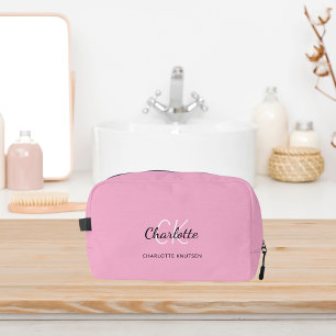 Pink name monogram dopp kit