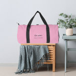 Pink name monogram duffle bag<br><div class="desc">A light pink background,  black and golden text.  
Personalise and add your first name,  monogram initials and full name.</div>