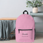 Pink name monogram printed backpack<br><div class="desc">A light pink background,  black and golden text.  
Personalise and add your first name,  monogram initials and full name.</div>