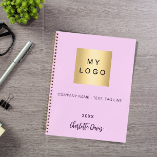 Pink name script business logo notebook
