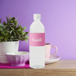 Pink name script water bottle label<br><div class="desc">A trendy and girly pink coloured background. Personalise and add your name written with a modern hand lettered style script in white.</div>