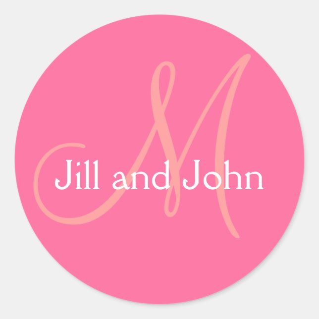 Pink Names Initial Monogram Wedding Sticker (Front)