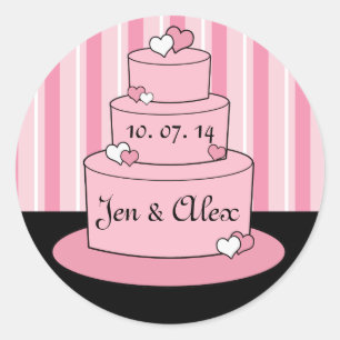 Pink Names Wedding Cake Box Favour Stickers