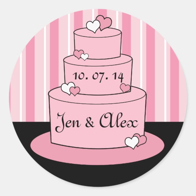 Pink Names Wedding Cake Box Favour Stickers (Front)