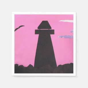 Pink Napkins with a Silhouetted Lighthouse