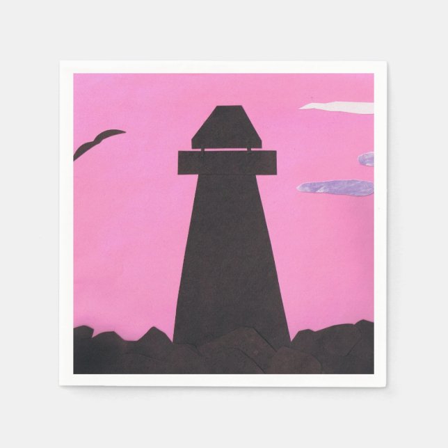 Pink Napkins with a Silhouetted Lighthouse (Front)