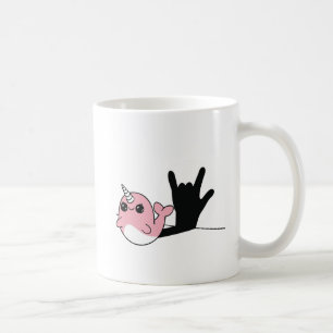 Pink Narwhal ASL I Love You – Deaf Culture Design Coffee Mug