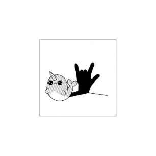 Pink Narwhal ASL I Love You – Deaf Culture Design Rubber Stamp