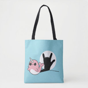 Pink Narwhal ASL I Love You – Deaf Culture Design Tote Bag