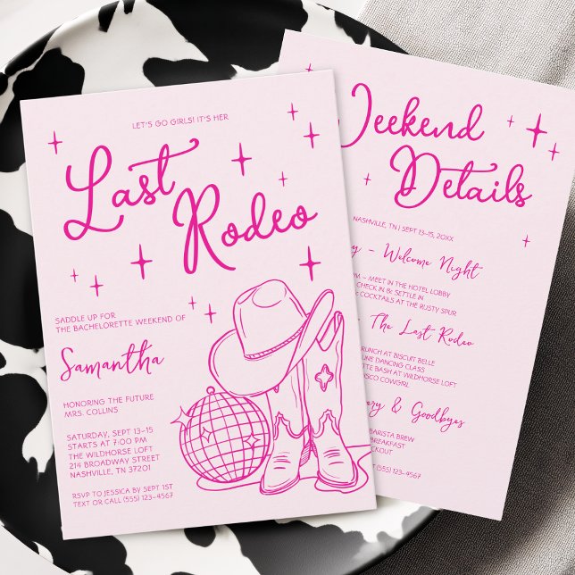 Pink Nashville Last Rodeo Bachelorette Weekend Invitation (Pink Nashville Last Rodeo Bachelorette Weekend Invitation)