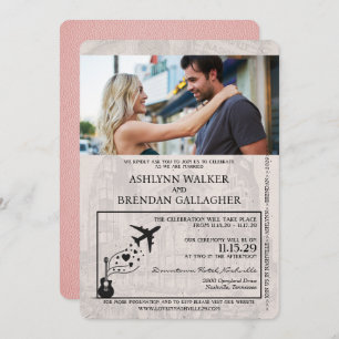 Pink Nashville Passport Wedding Invitation