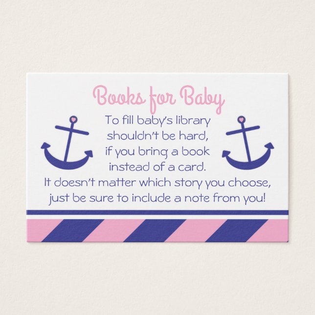 Pink Nautical Anchor Baby Shower Bring a Book Card (Front)