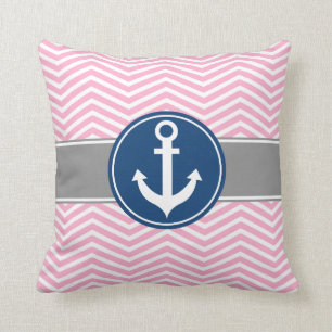 Pink Nautical Anchor Chevron Cushion
