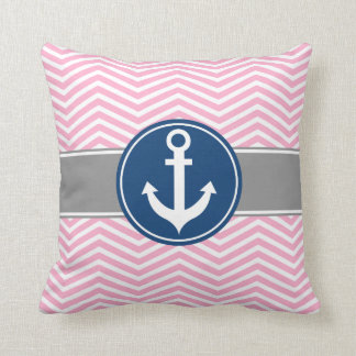 Pink Nautical Anchor Chevron Cushion