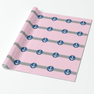 Pink Nautical Anchor Chevron Wrapping Paper