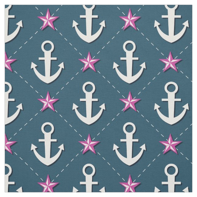 Pink Nautical Anchor Fabric (Swatch)