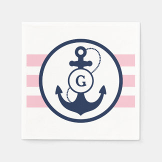 Pink Nautical Anchor Monogram Napkin