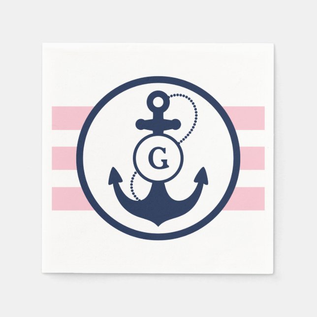 Pink Nautical Anchor Monogram Napkin (Front)