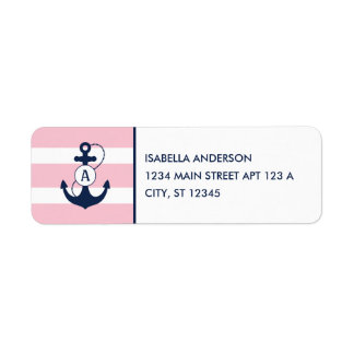 Pink Nautical Anchor Monogram Return Address Label