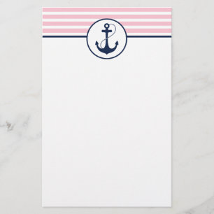 Pink Nautical Anchor Stationery