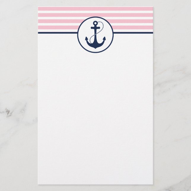 Pink Nautical Anchor Stationery (Front)