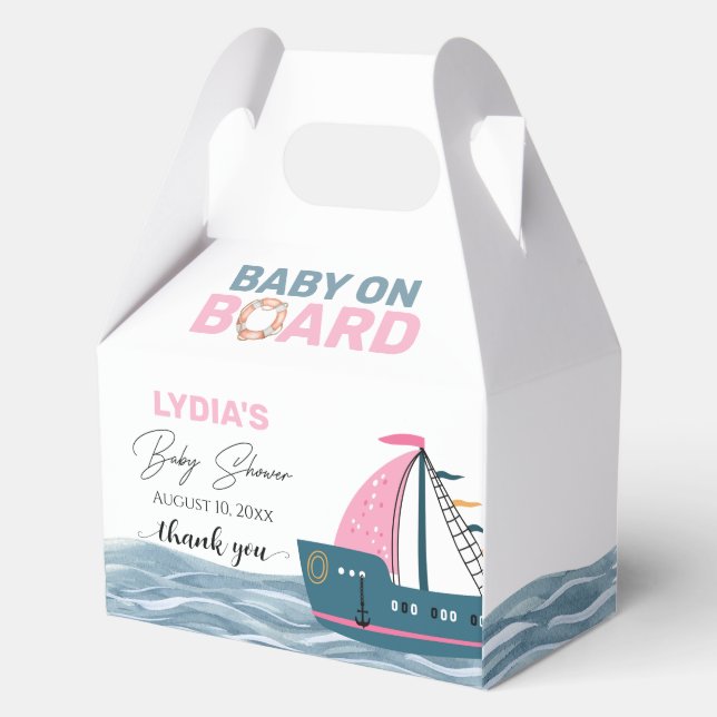 Pink Nautical Baby on Board Baby Shower Favour Box (Front)