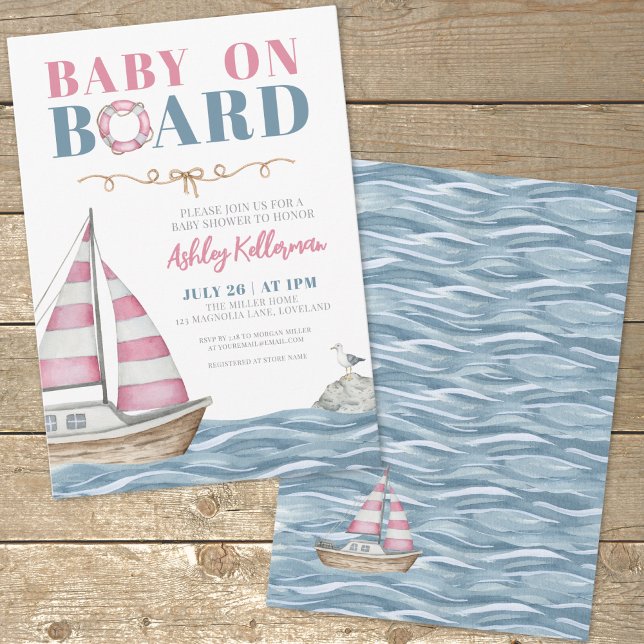 Pink Nautical Baby Shower Invitation (Sailboat Nautical Baby Shower Invitation)