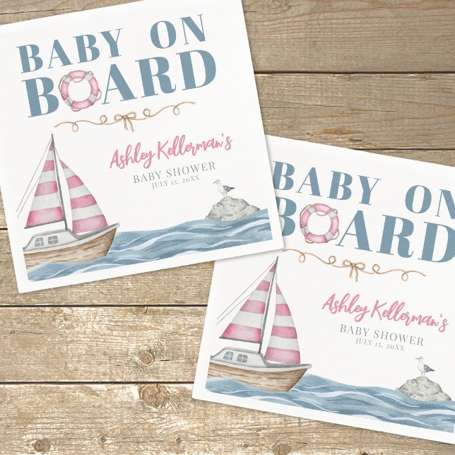 Pink Nautical Baby Shower Napkin (Pink Nautical Baby Shower Napkins)