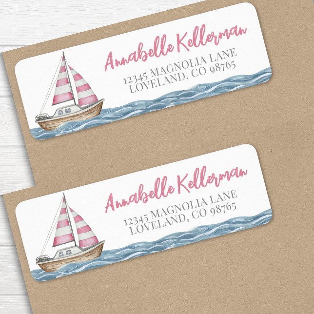 Pink Nautical Baby Shower  Return Address Label (Pink Nautical Baby Shower label )