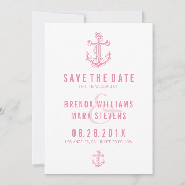 Pink Nautical Boat Anchor Save The Date (Front)