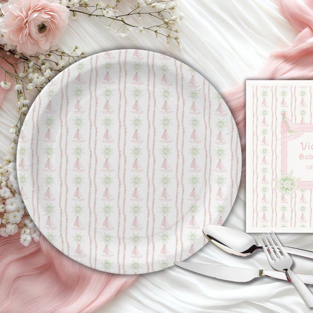 Pink Nautical Cards & Gifts Baby Shower Paper Plate (Creator Uploaded)