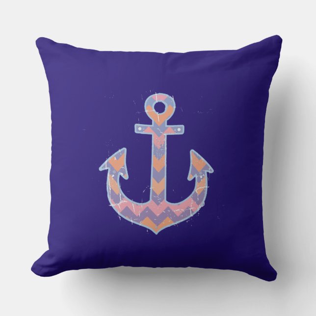 pink nautical chevron anchor cushion (Front)
