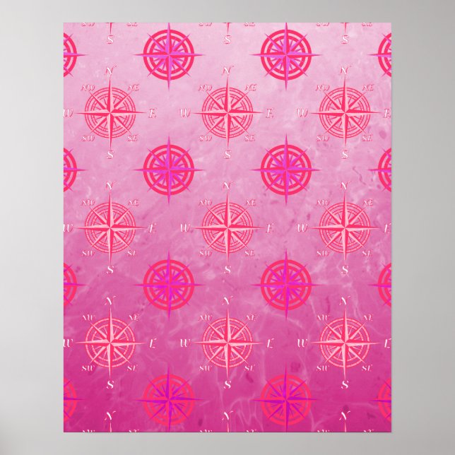 Pink Nautical Compass Rose Poster (Front)