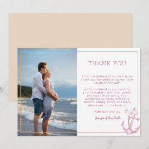 Pink Nautical Couples Baby Shower Photo Thank You Card