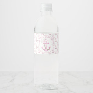 Pink Nautical Girl Baby Shower Water Bottle Label 
