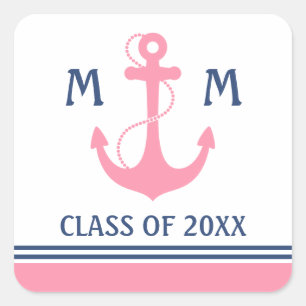Pink Nautical Graduation Square Sticker